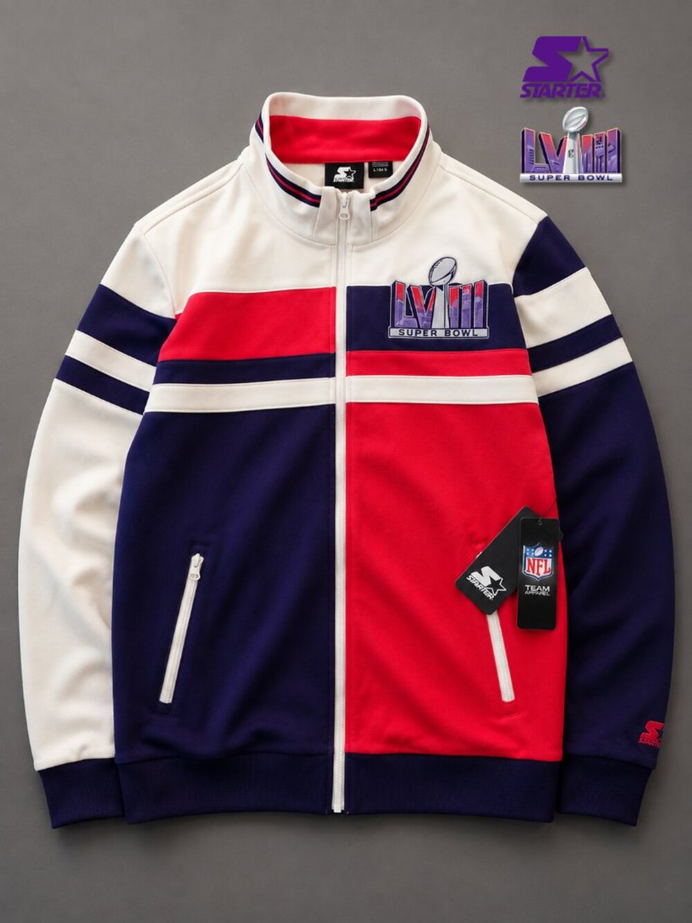 Starter Super Bowl LVIII Full-Zip Colorblock Track Jacket - NWT - Men's L